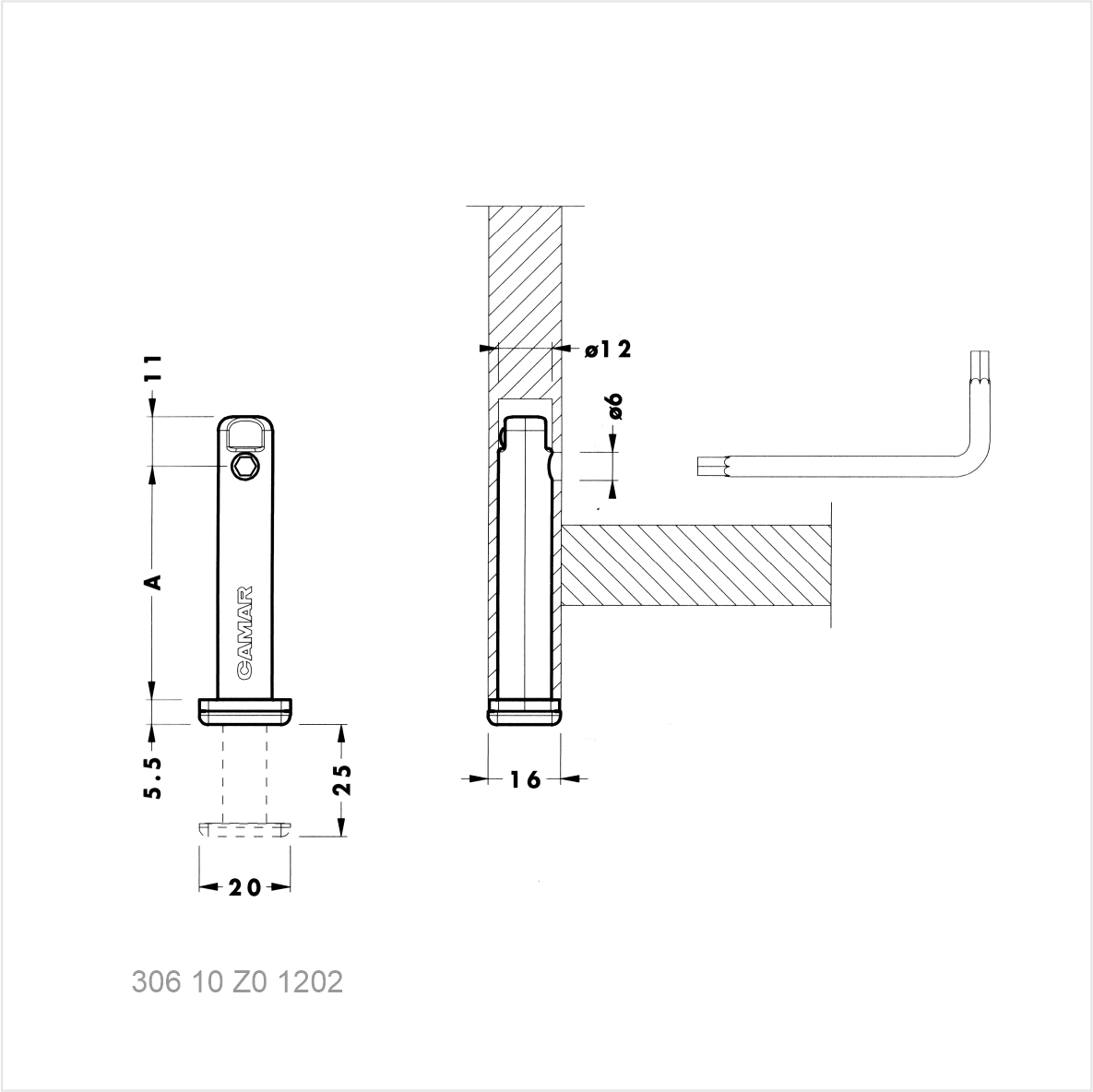 Регулятор уровня врезной 306 H-100мм, диам.12 мм