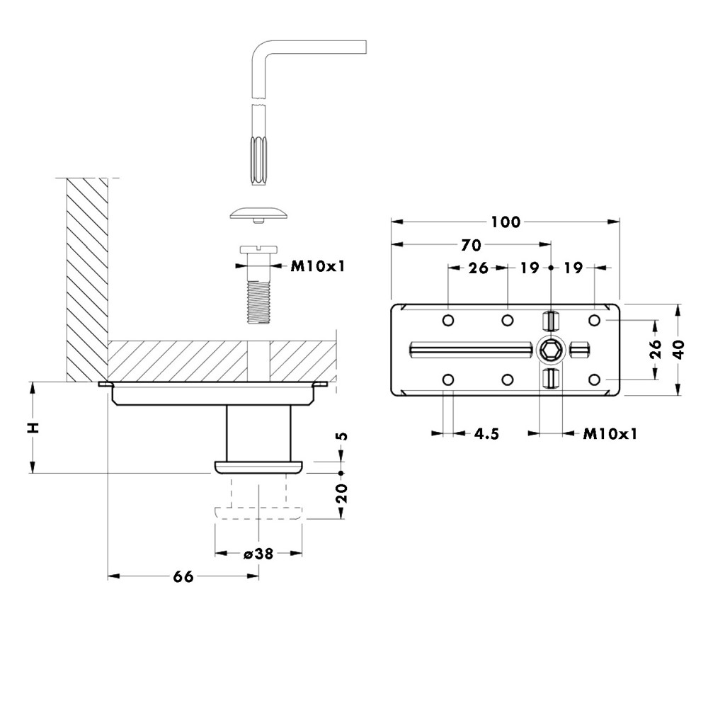 Регулятор уровня универсальный H60 мм, накладной с платформой