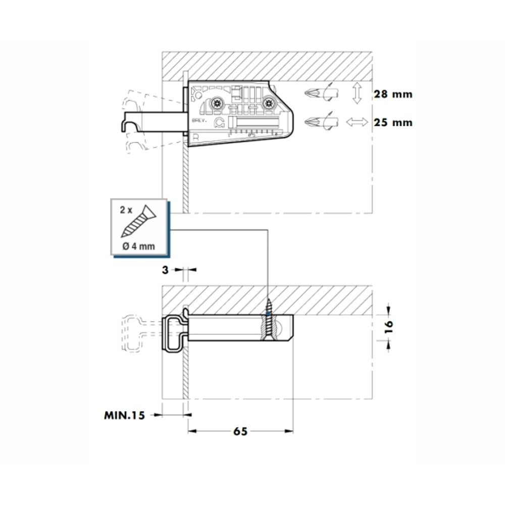 Завеса 806 с регулировкой на саморезах, левая, нагрузка 50 кг