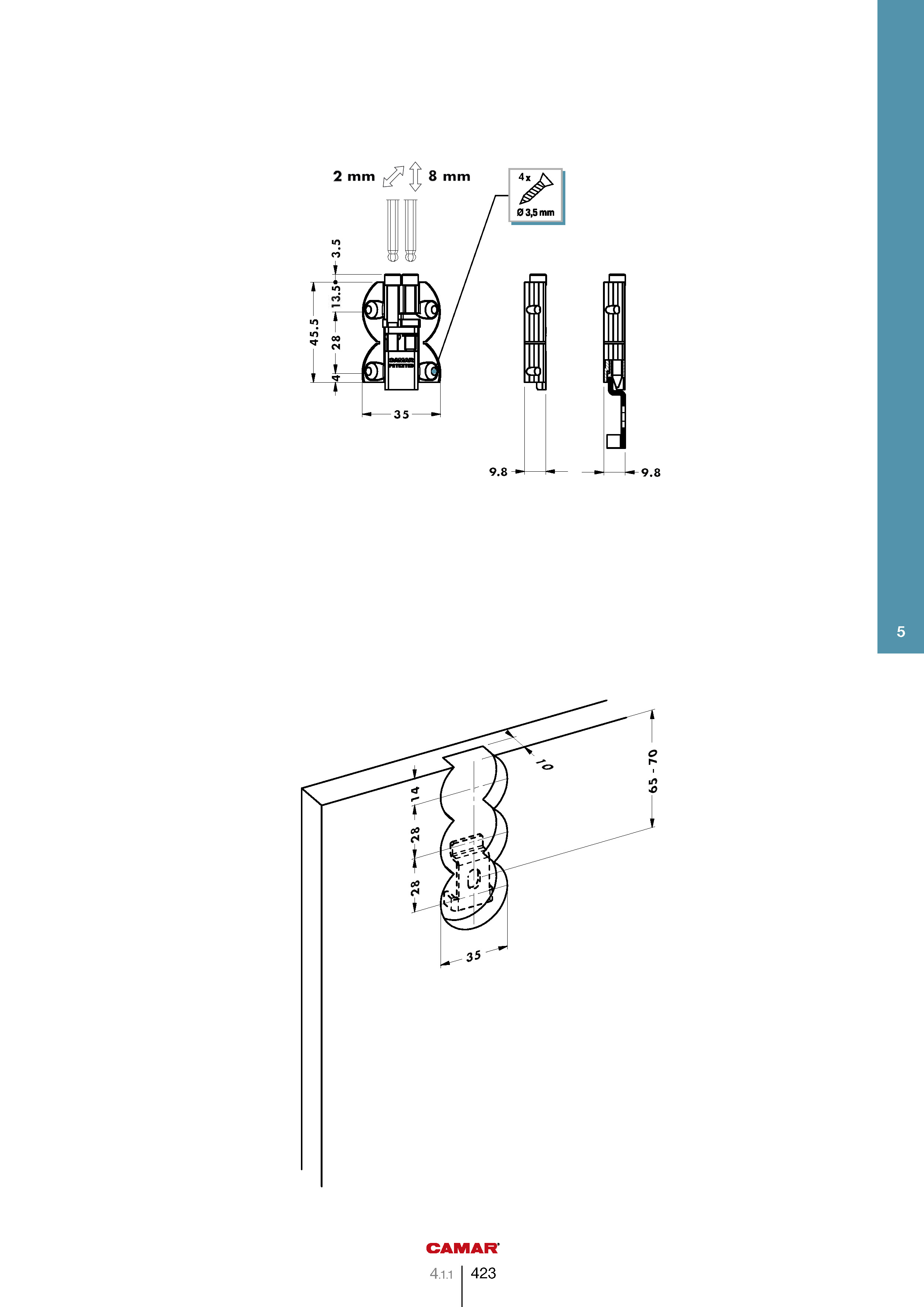 Крепление врезное D35mm настенных панелей с регулировкой