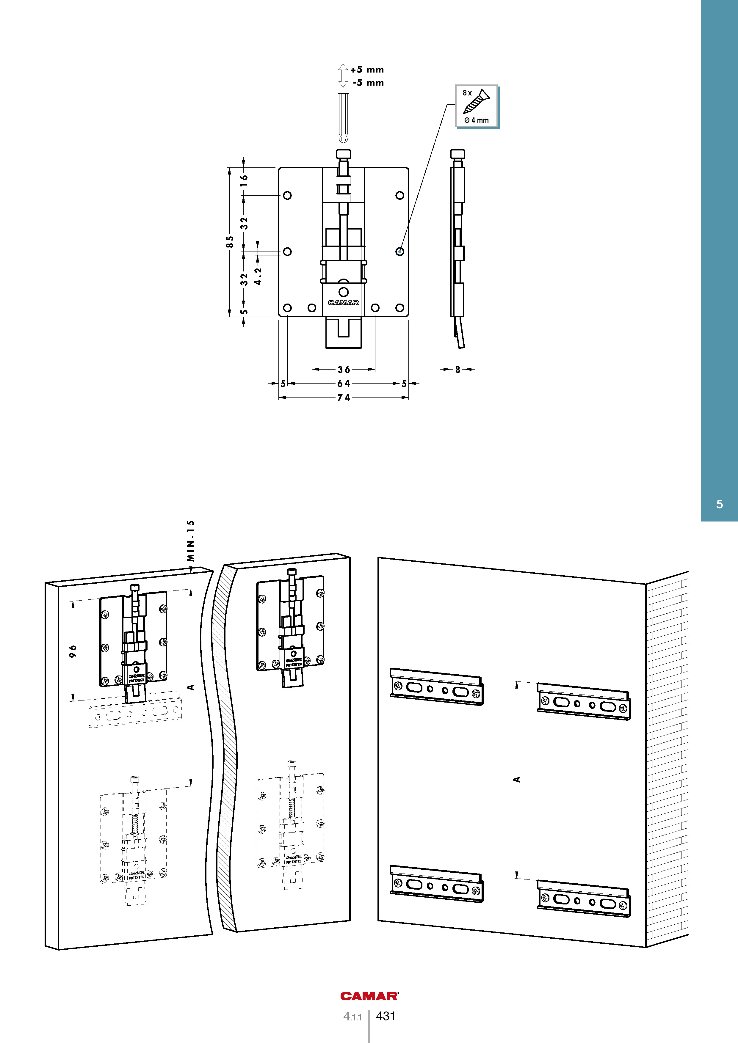 Крепление навесной системы настенных панелей с регулировкой (на саморезы), верхнее