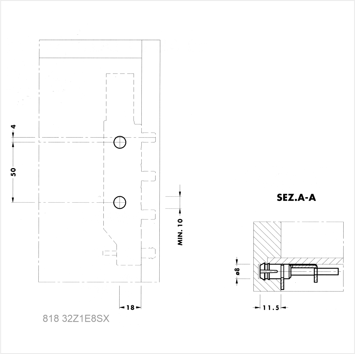 Подвеска корпусов скрытая с фиксатором, левая