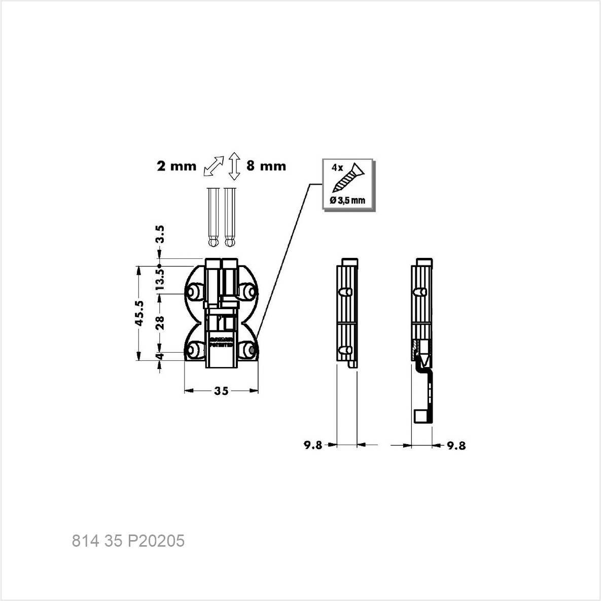 Крепление врезное (с планкой) D35mm настенных панелей с регулировкой