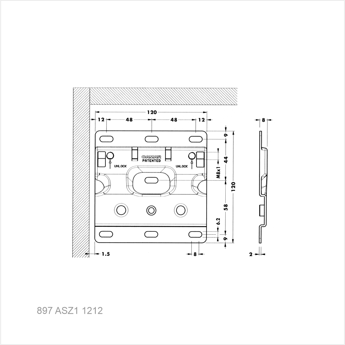 Ответная планка завесы 807 скрытого крепления 120*120 